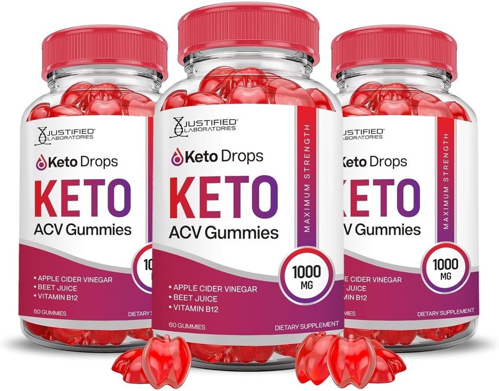 Justified Laboratories (3 Pack Keto Drops Keto ACV Gummies Formula 1000MG Keto Drops Keto Gummies Apple Cider Vinegar Formulated with Pomegranate Beet Buice Powder B12 Vegan Non GMO 180 Gummys