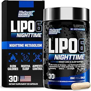 Nutrex Lipo 6 Nighttime Fat Burner | Melatonin Sleep Aid & Kilo Kayıp Diyet Pills for Men and Women | Night Time Metabolism ATM Appetite Suppressant | 30 Hizmet (1)