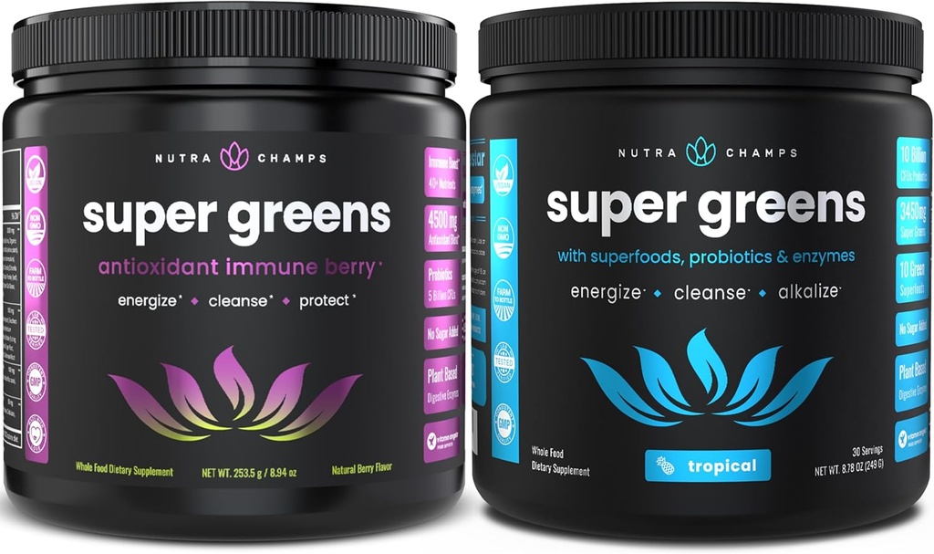 NutraChamps Super Greens Antioxidant & Super Greens Tropical Bundle - Προσφορά 2 μηνών