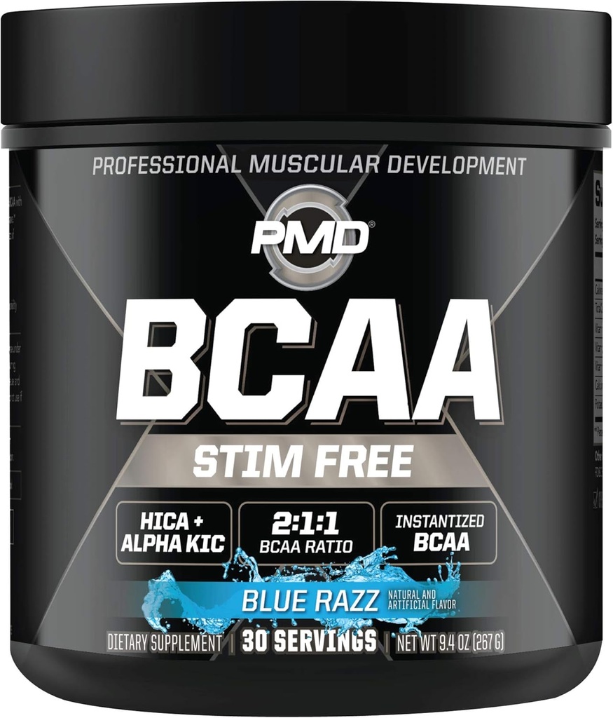 PMD Sports BCAA Stim-Free Platinum Acids - Better Workout Performance, Advancedd Recovery, Daily Energy, Muscle Builder, and Muscle Sparing - BCAA Toz İçilir - Blue Razz (30 hizmet)