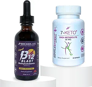 Bricer Labs MetaboBoost Duo: Fat-Burning & Energy Essentials: 7-Keto DHEA Metabolite 50mg Υποστήριξη διαχείρισης βάρους και B12 Blast Methylcobalamin 1000mcg υπογλώσσιες βιταμίνες υγρής ενέργειας