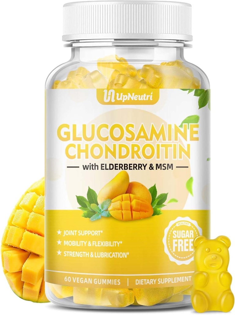 Χωρίς ζάχαρη Γλυκοζαμίνη Chondroitin Gummies, Extra Strength 1500mg Γλυκοζαμίνη με Chondroitin MSM & Elderberry & Turmeric, Κοινό συμπλήρωμα υποστήριξης για άνδρες και γυναίκες μετακινήστε δωρεάν κοινή υγεία