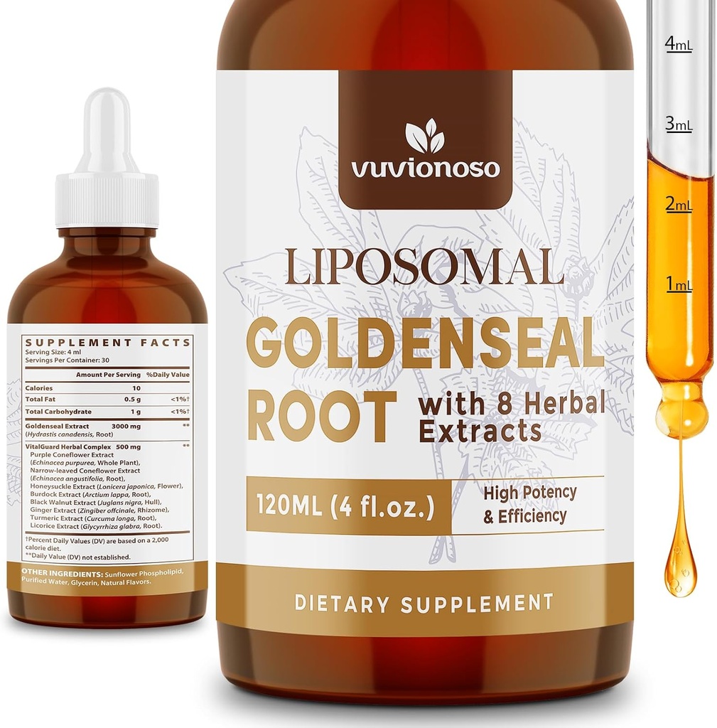 Goldenseal Root Extract 3000 mg for Immune and Respiratory Wellness - Hızlı Absorbing | Sugar-Free | Vegan | 4 Fl Oz