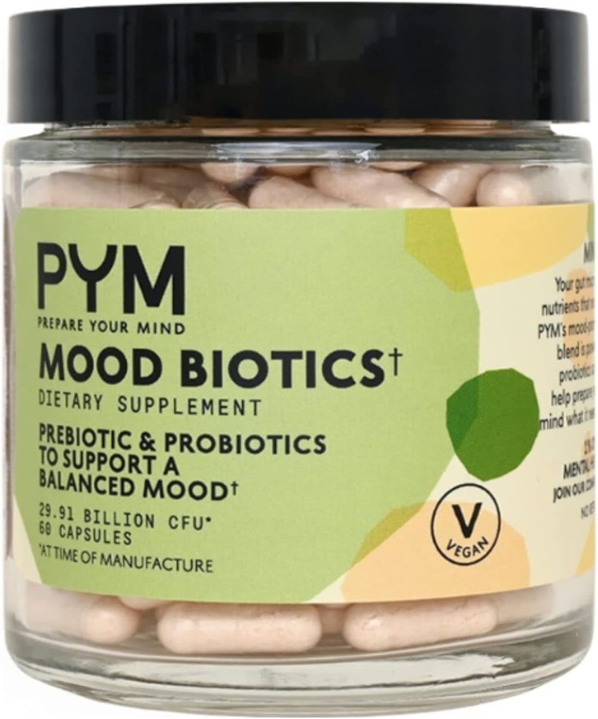 Prebiyotiks and Probiyotiks Mood Biotics by PYM with 22.91 Milyar CFU (60 Kont) Gut Health & Mood Support Supplement | Non-GMO, Vegan, Gluten Free