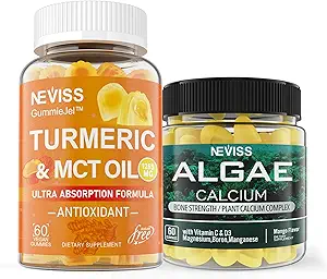 NAVISS Ζάχαρη χωρίς κουρκουμίνες Curcumin Gummies + συμπλήρωμα ασβεστίου θαλάσσιων αγκώνων 600mg, υψηλή απορρόφηση, Vegan