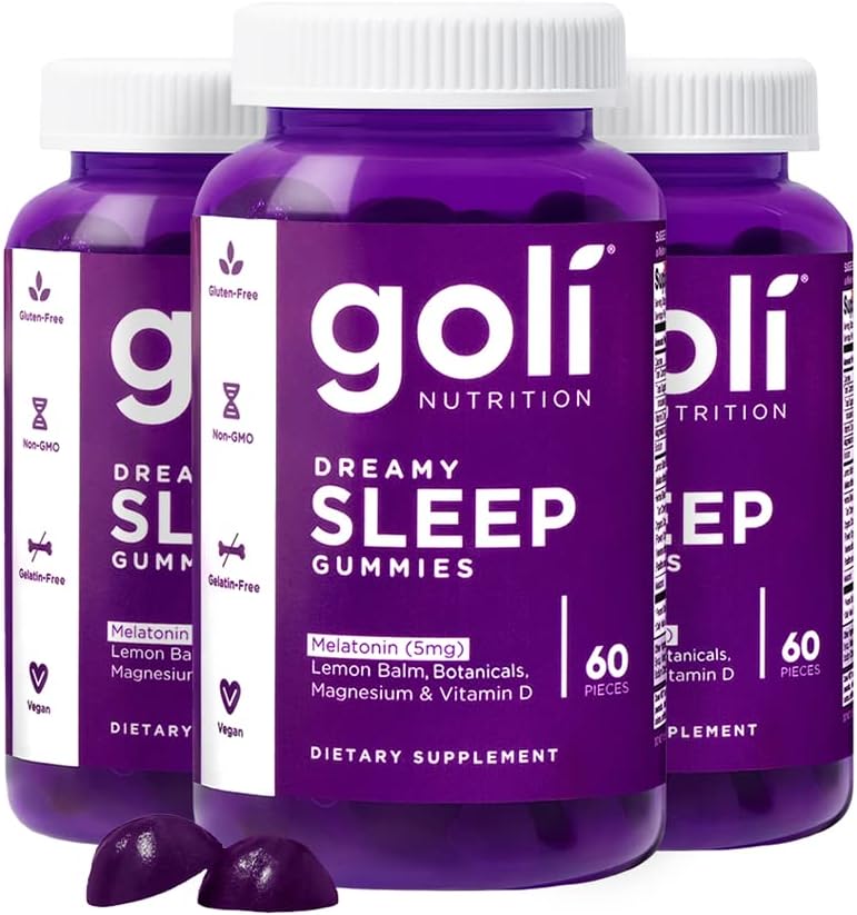 Goli Dreamy Sleep Gummy - 180 Count - Melatonin, Vitamin D, Magnezyum ve Lemon Balm Extract - Gelatin-Free, Gluten-Free, Vegan & Non-GMOMO