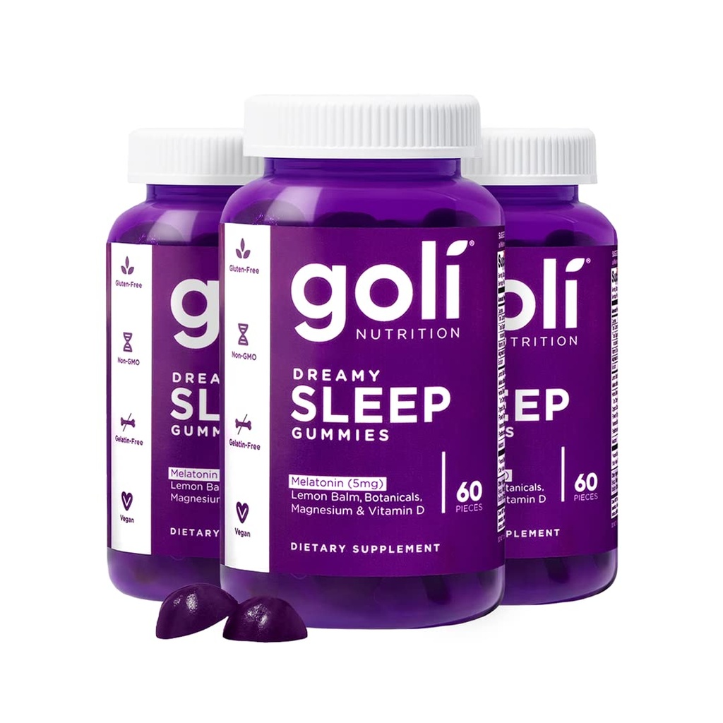 Goli Dreamy Sleep Gummy - 180 Count - Melatonin, Vitamin D, Magnezyum ve Lemon Balm Extract - Gelatin-Free, Gluten-Free, Vegan & Non-GMOMO