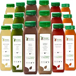 3 Günlük Protein Suyu Raw Fountain tarafından Temizlendi, All Natural Raw Detox Cleanse, Cold Pressed Meyveler, Sebzeler, Vanilla ve Chocolate Flavor, Tasty ve Enerjilendirme, 18 Şişe 12oz, 3 Ginger Shots