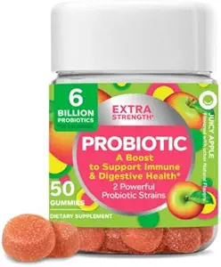 Fits OLLY Ekstra Güçlü Probiyotik Gummy, 6 Milyar CFUs, 2 Strains, Supplement, Apple, 50 Count