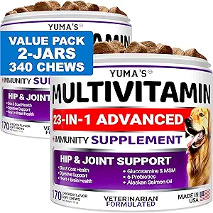 2-Pack Dog Πολυβιταμίνη Μασώμενο με Γλυκοσαμίνη - Βιταμίνες και συμπληρώματα σκύλου - Senior & Puppy Multivitamin for Dogs - Hip & Joint Υποστήριξη - Ανοσοποιητική Υγεία, Δέρμα, Καρδιά, Πέψη, Προβιοτικά