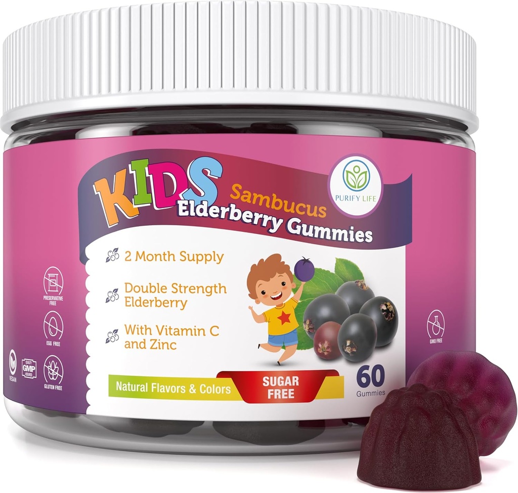 Life Sugar-Free Kids Elderberry Gummies with Vitamin C & çinko – Daily Immune Support Supplement for Children, Sambucus Antioksi, Vegan, 60 Ct