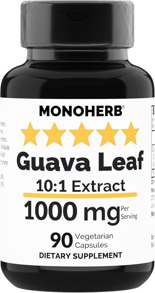 MONOHERB Guava Leaf 10x Extract 1000 mg - 90 Capsules - Equal to 10,000 mg