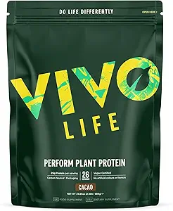 Vivo life Perform Plant Protein Powder - Pea & Hemp Protein Blend with BCAA (34.85 oz, Raw Cacao)
