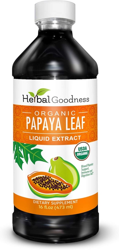 Herbal Goodness Papaya Leaf Extract Platelet Support - 15X Blood Platelet Boost, Bone Marrow & Spleen Support, Immune & Gut Health, Digestive Enzyme - Organik Kosher 16 oz Sıvı