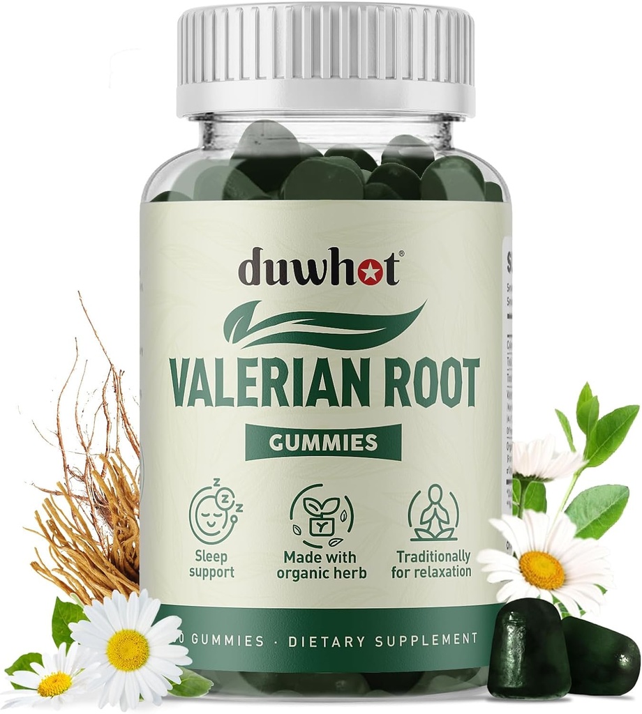 Valerian Root Gummy, Organik Valerian Root for Sleep & Stress Relief, Chamomile Flower ile Yetişkinler, Çocuklar-Friendly, Apple Flavor, 60 Countss