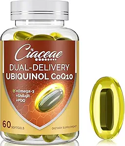 Ubiquinol CoQ10 600 MG Softgels with Omega-3 & Shilajit & PQ, Advanced Dual-Delivery Coenzyme-Q10, Active CoQ10 Ubiquinol Supplement for Fertness, Antioksi, Heart, Brain & Energy, 360