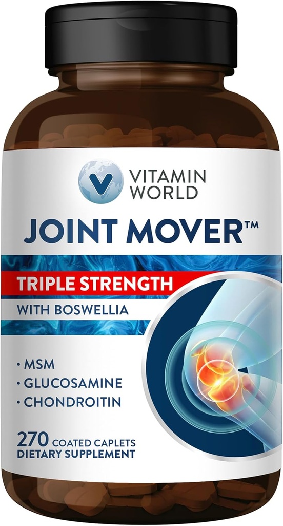 Βιταμίνη World Triple Strength Join Mover, Glucosamine Chondroitin με το συμπλήρωμα κοινής υποστήριξης MSM, Collagen & Boswellia Serrata Extract, Support Joint Strength, Comfort & Ευελιξία, 270 Caplets
