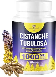 Organik Kalite Cistanche Tubulosa |1000 mg 60 Capsules |50% Echinacoside, Acteoside, Tubuloside B Total Phenylethanoid Glycosides. Güçlü, Performans, Vitality için Doğal Enerji Tamamı