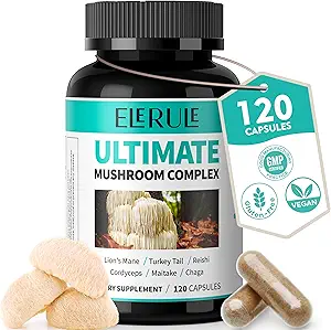 1 Mushroom Supplement - Focus, Memory, Nootropics Brain & Immune Support Mushroom Complex with Lions Mane, Reishi, Cordyceps, Chaga, Türkiye Tail, Maitake (120 Capsules)