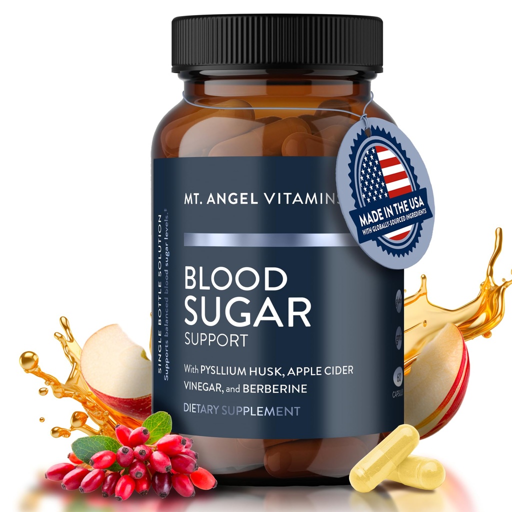 Mt. Angel Vitamins Blood Sugar Support Supplement - Pysllium Husk ile Doğal Supplement, Ceylon Cinnamon ve Apple Cider Vinegar - Sağlıklı Kan Şeker Seviyelerini Destekler - 60 Capsules