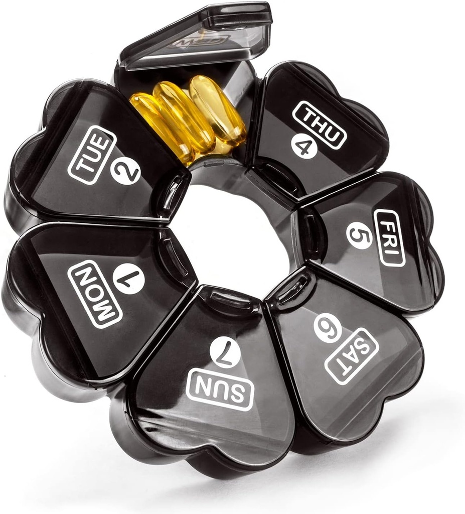 Büyük Pill Organizer 7 Gün, Remtise Portable Daily Pill Cases Medicine Organizer, Haftalık Pill Box for Pills /Vitamin/Fish Oil /Supplements and Drug (Black)