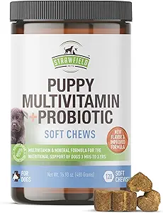Strawfield Pets' Puppy Multivitamin + Köpekler Puppy Vitamins için Ortak Destek Supplement for Dogs & Puppies Tasty Bacon Flavor 120 Yumuşak Chews