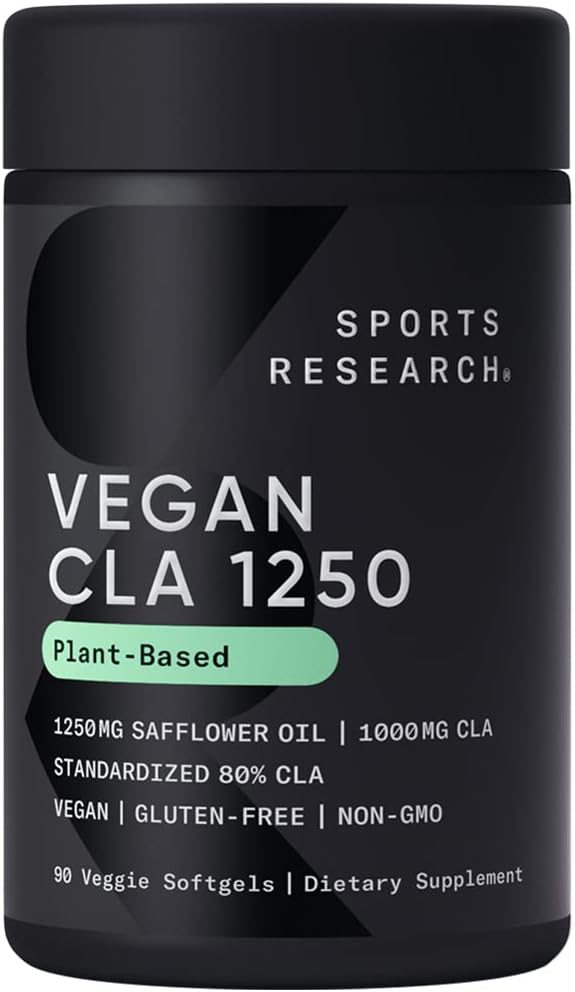 Spor Araştırma Vegan CLA - Erkekler ve Kadınlar için Active Conjugated Linoleic Asit ile 1250 mg | Non-GMO, Soy & Gluten Free -% 80 (90 Softgels)
