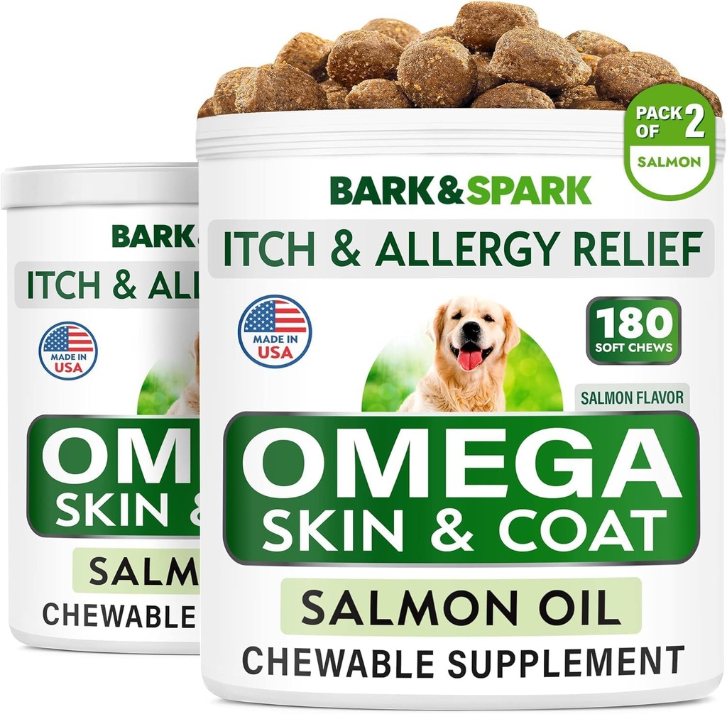 BARK&SPARK Omega 3 Köpekler için - 360 Balık Yağı Köpek Shedding, Skin Alerjileri, Itch Relief, Hot Spots Tedavisi - Ortak Sağlık - Cilt ve Ön Giyim - EPA & DHA Fatty Asits - Salmon Oil
