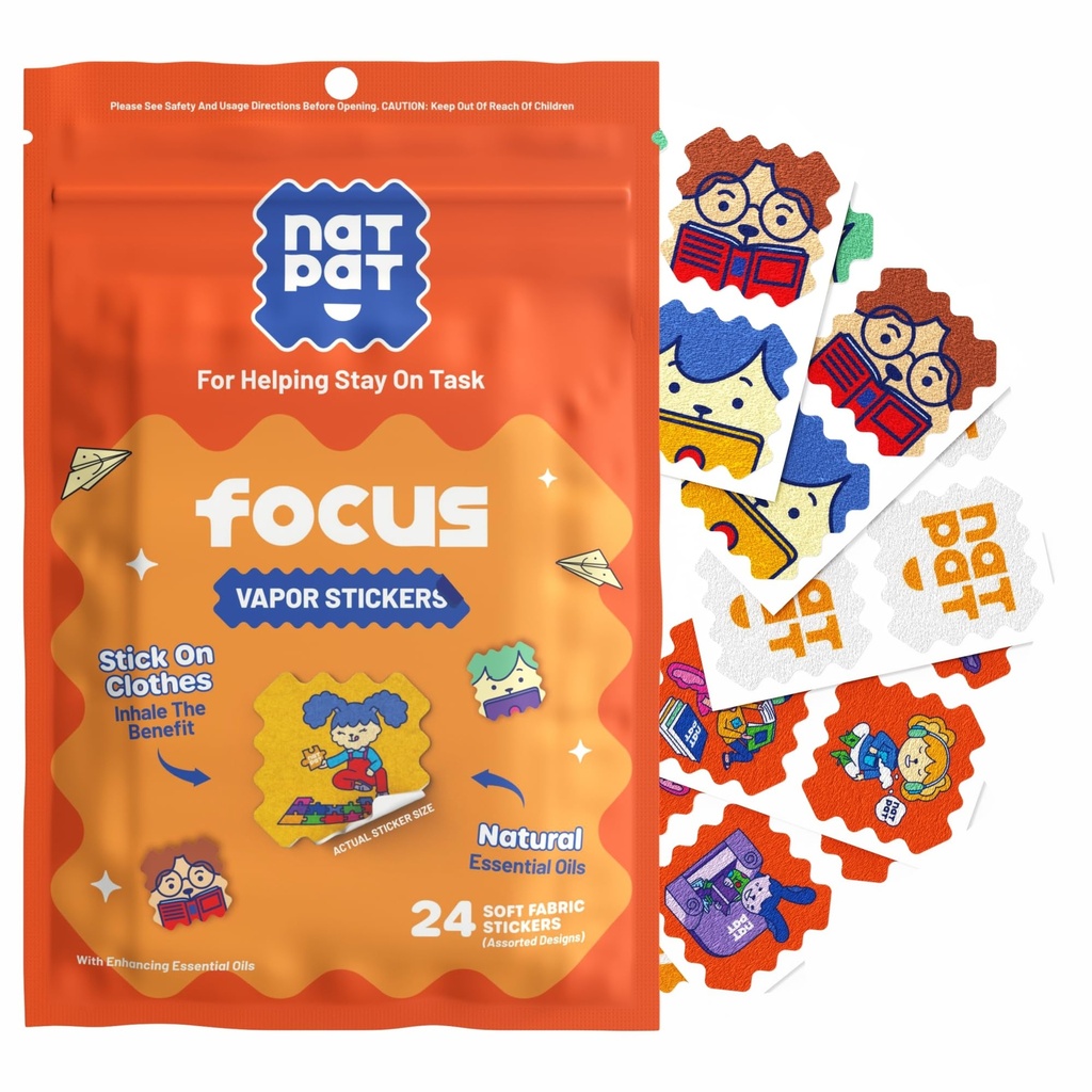 NATPAT Focus Patch Focus Enhanceing Stickers for Kids and Adults - Υγιής Εγκεφαλική Υποστήριξη για την Προσοχή, Εστίαση και Συγκέντρωση - Χημικά και Χωρίς Ναρκωτικά - 24 Count - BuzzPatch Natural Patch
