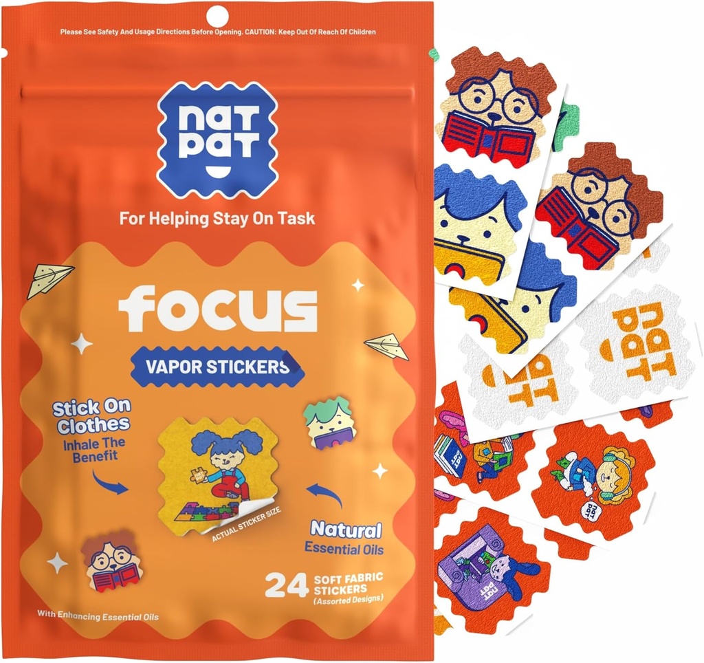 NATPAT Focus Patch Focus Enhanceing Stickers for Kids and Adults - Υγιής Εγκεφαλική Υποστήριξη για την Προσοχή, Εστίαση και Συγκέντρωση - Χημικά και Χωρίς Ναρκωτικά - 24 Count - BuzzPatch Natural Patch