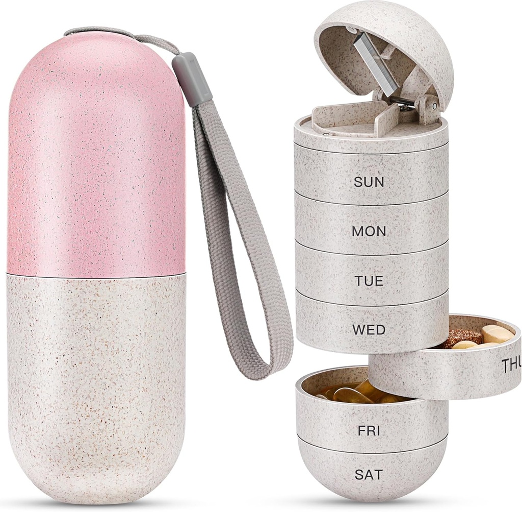 Zannaki 2'de 1 Pill Organizer, Fiber Haftalık Pill Case Büyük Karşılaştırmalı Moisture Kanıt,Magnetic Lock,BPA Free Travel Hiking Pill Box 7 Day to Hold Pills,Vitamins,Fish Oil,Supplements