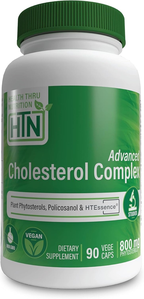 Health Thru Nutrition Advanced Cholesterol Complex | Heart Health Support & Lipid Metabolism with Phytosterols, Policosanol, Hydroxytyrosol, Chromium and More | Vegan, Non-GMO (Pack of 90)