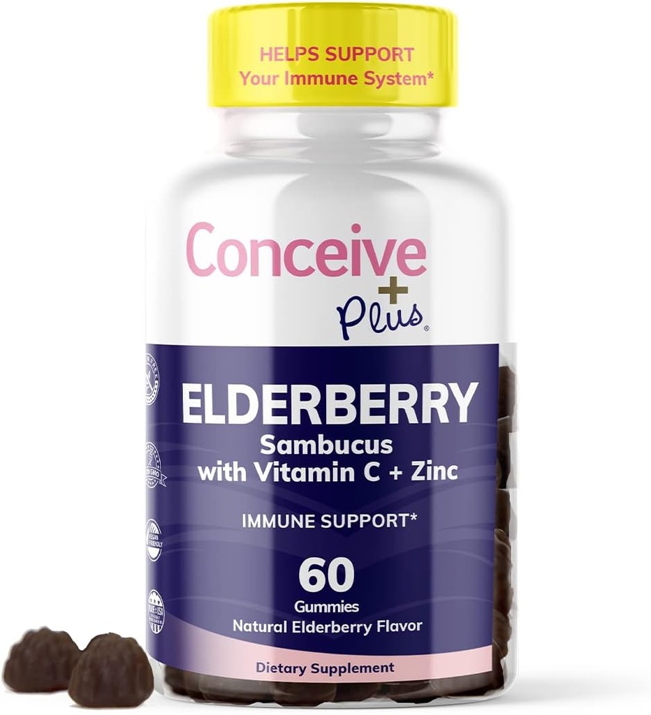 CONCEIVE PLUS Elder Gummies - Sambucus Black Elderberry C & çinko, Delicious Blueberry Flavor, 60 Count, 30 Day Supply