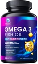 Omega 3 Fish Oil Supplements - 2400mg Fish Oil Per Serving - Triple Strength Omega-3 with Fatty Acids EPA & DHA - Natural Heart, Brain & Immune Support - Wild Caught, Bottled in USA - 120 Softgels