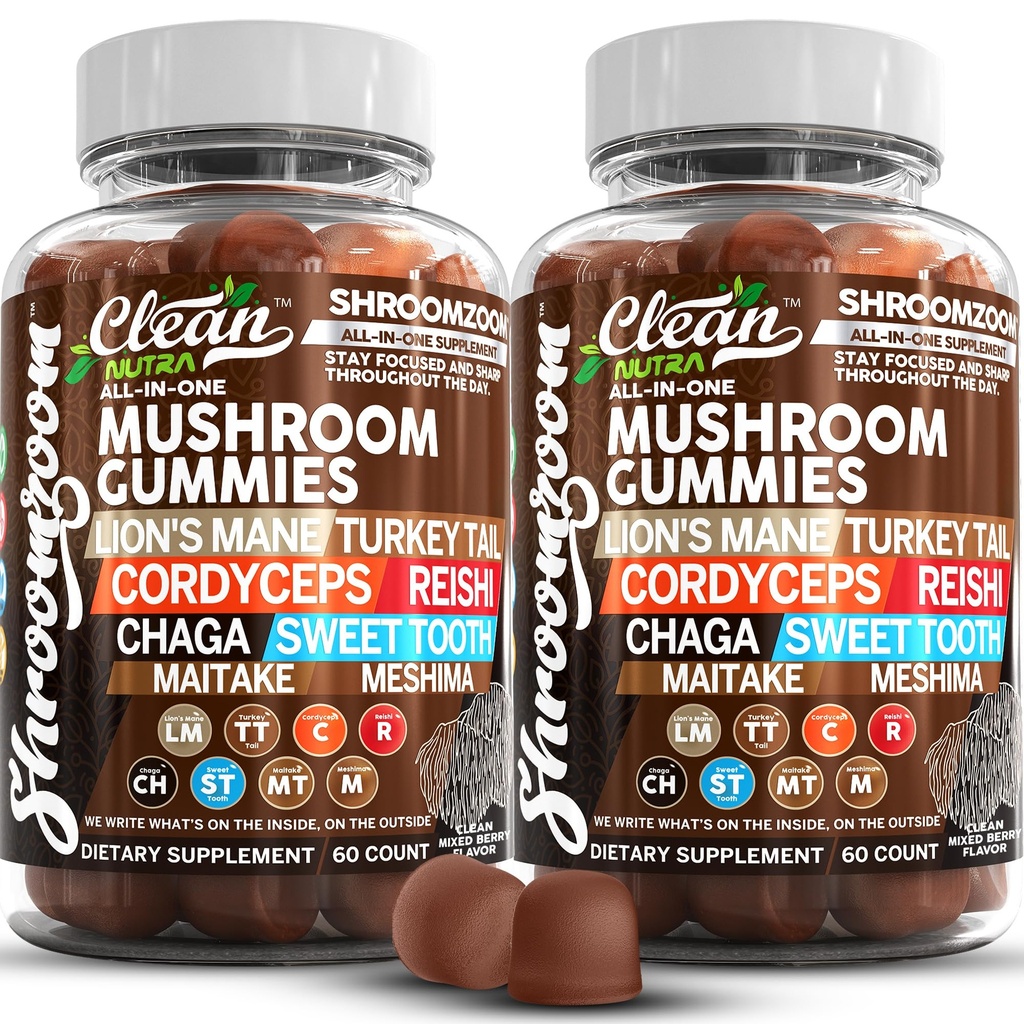 15in1 Μανιτάρι Γκάμιες με Mane Lion Turkey Tail Cordyceps Reishi Chaga Sweet Toot Maitake Meshima Poria Cocos Shiitake Tremella, Oyster Agaricus Μανιτάρια για άνδρες και γυναίκες Συμπλήρωμα - 2Pack