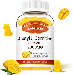 Acetyl L-Καρνιτίνη Gummies, L-Καρνιτίνη συμπλήρωμα για γυναίκες & άνδρες, συμπλήρωμα διατροφής για την ενίσχυση της ενέργειας, Ανοσία & Εγκεφαλική Υγεία, Vegan, μη GMO, Mango Γεύση, 60 Count