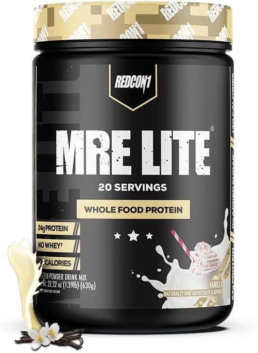 REDCON1 MRE Lite Tüm Gıda Protein Tozu, Vanilla - Low Carb & Whey Hayvan Proteinleri ile Ücretsiz Meal Yenileme - MCT Oils (20 Servisler) ile Yapılabilir Tamam