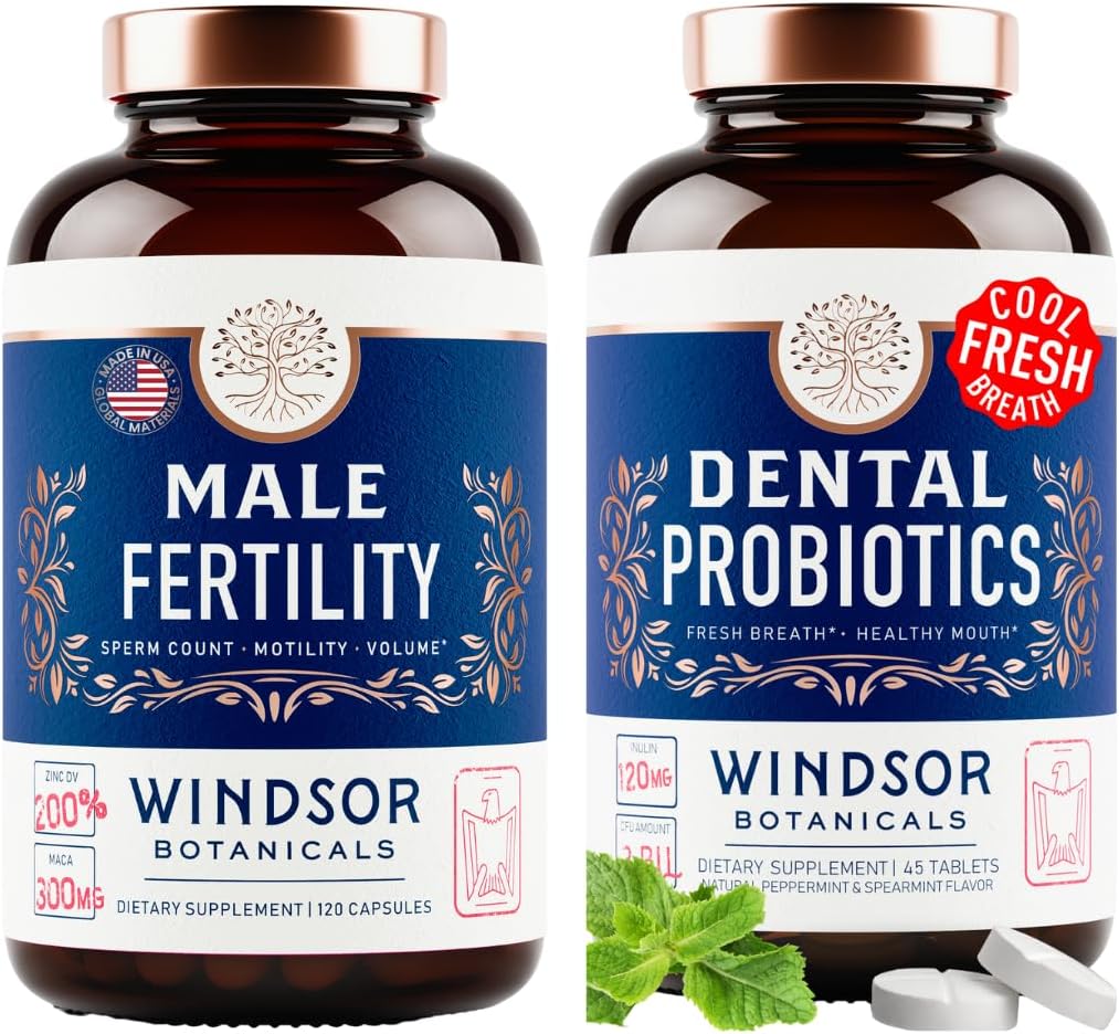WINDSOR BOTANICALS Ανδρικό συμπλήρωμα γονιμότητας και στοματικά προβιοτικά για τη φρέσκια αναπνοή - Mens Health Bundle