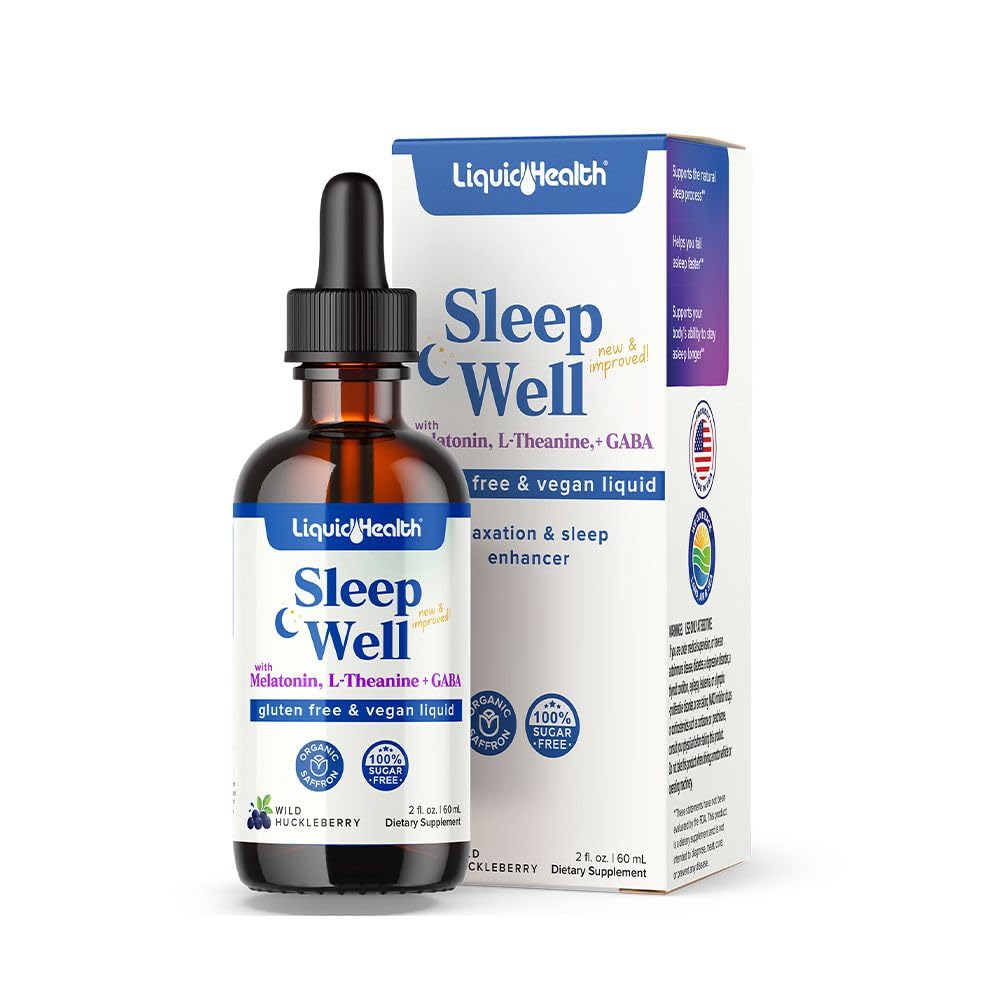 LIQUIDHEALTH Sleep Well Natural Sleep Aid Melatonin Drops - Better Sleep & Mood, Relax & Calm Mind, Fall Asleep Faster Stay Asleep Longer - USA, Vegan, Sugar-Free, Drug Free, Non-GMO (2 oz)