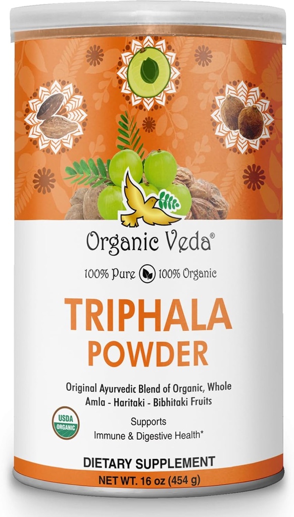 Antik Veda Triphala Tozu Amla, Haritaki, Bibhitaki Meyveler - %100 Doğal Ayurvedik Triphala Toz - Immune Support, Digestion, Colon Cleanse, Skin Health - Vegan, Non-GMO - 16oz