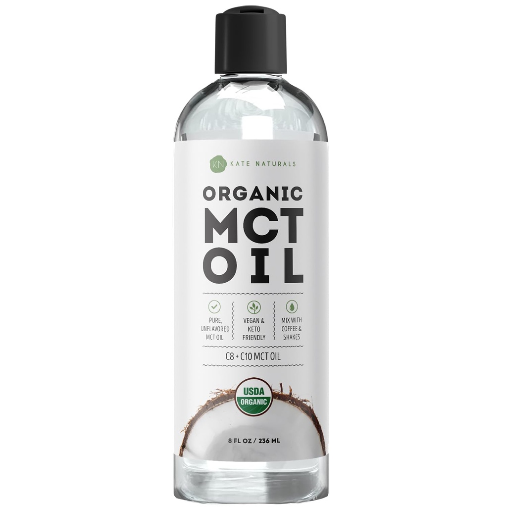 Kate Naturals MCT Oil for Coffee. Pure Coconut MCT C8 ve C10 Oil (8oz, Organik, Unflavored)
