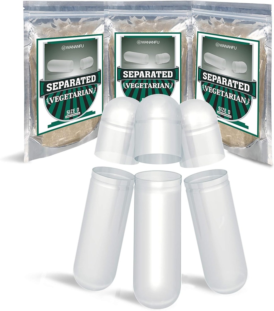 wananfu Pre-Separated Boş Capsules 0 Vegetarian (1000 Count), Clear Fillable Veggie Pill Capsules Boyutu 0 Kendi Tamamlarınızı Yapmak için