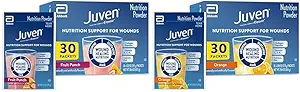 Juven Tedavi Beslenmesi Yara İyileştirme Desteği için Toz Mix, Collagen proteini, Orange 30 Count & Fruit Punch 30 Count, 60 Total Packets