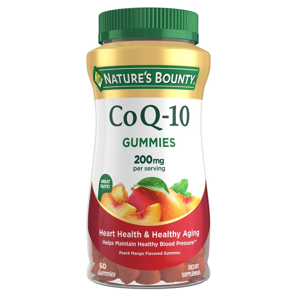 Nature's Bounty CoQ10 Gummies, Supports Heart Health, CoQ10 200 mg, Peach Mango Flavor, 60 Count Count Count