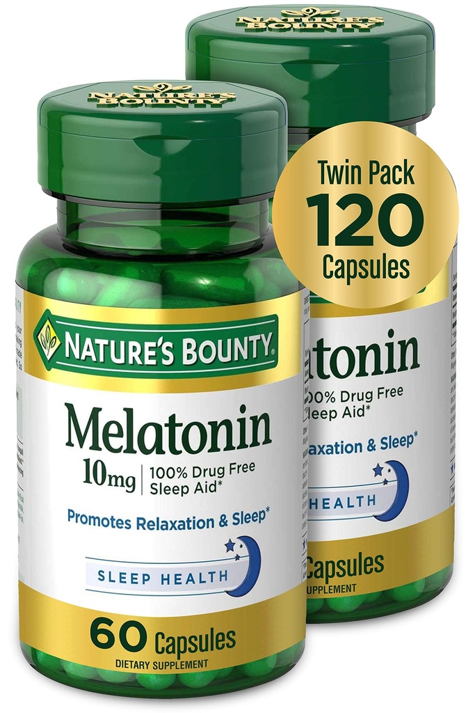 Doğanın Bounty Melatonin, Rahatlama ve Uyku Sağlığı, 10 mg, Capsules, 60 Ct (2 Pack)