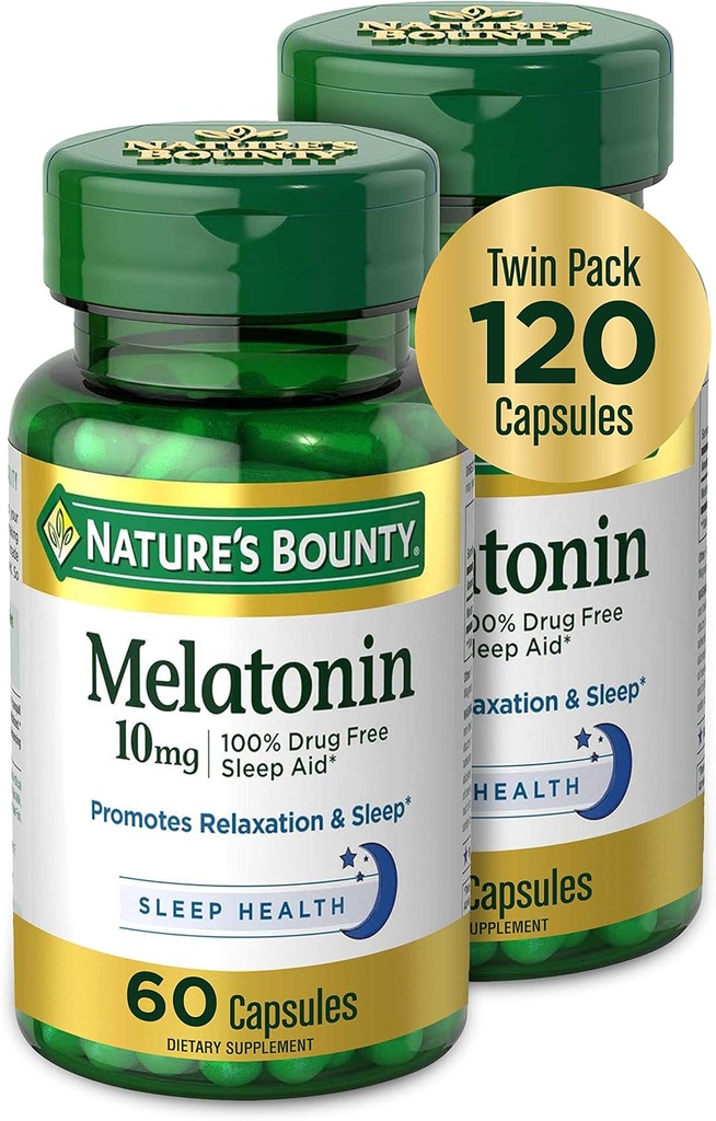 Nature's Bounty Melatonin, Προωθεί την χαλάρωση και την υγεία του ύπνου, 10mg, κάψουλες, 60 Ct (2 Pack)