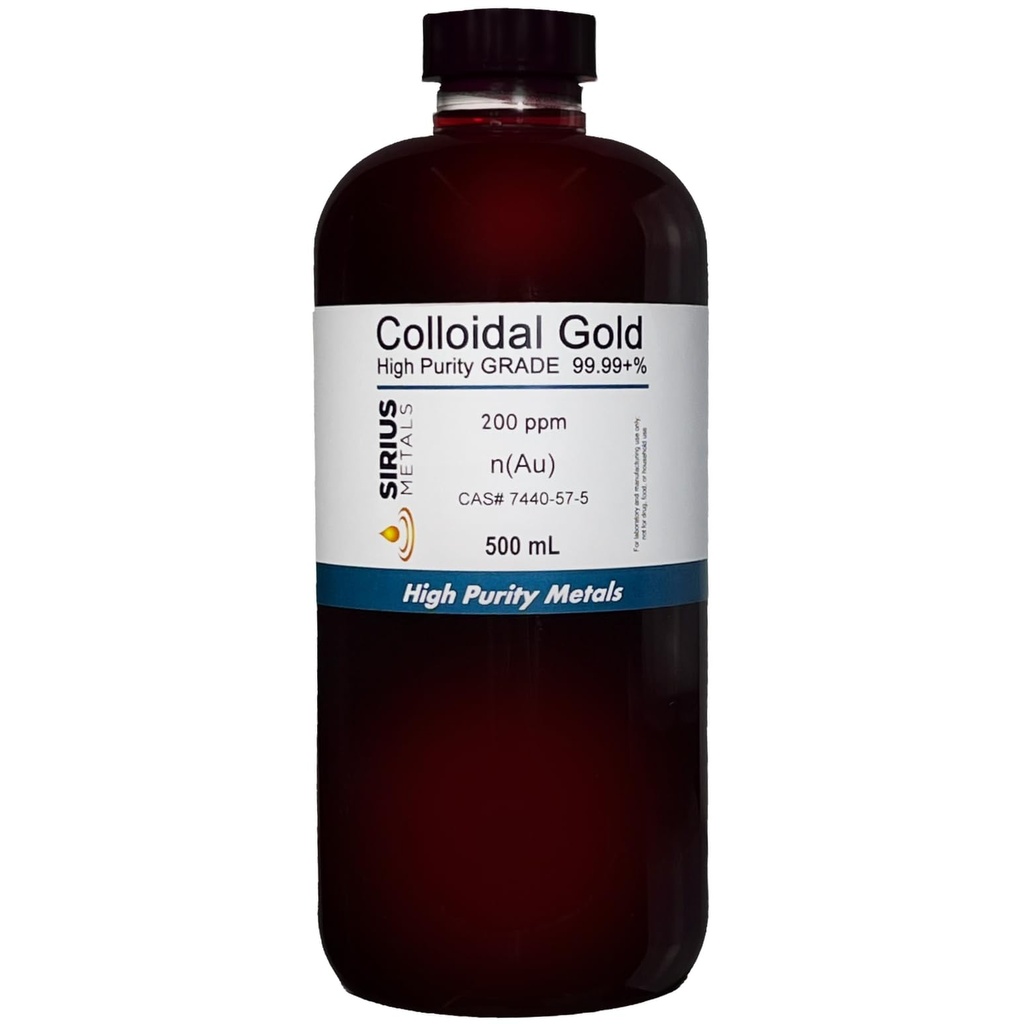 Gerçek Colloidal Altın - 200 ppm -% 99.99+ boy - 500 mL (16.9 Fl Oz) Clear BPA-Free Plastik Şişe - ABD'de Made in USA