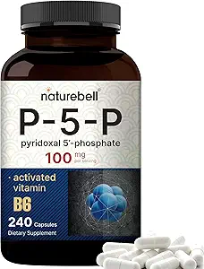 NatureBell P5P Vitamin B6 100mg Per Servis, 240 Capsules | Aktif Pyridoxal 5 Phosphate Supplements – Temel B Vitaminleri Beyin ve Hafıza Sağlığı – Non-GMO