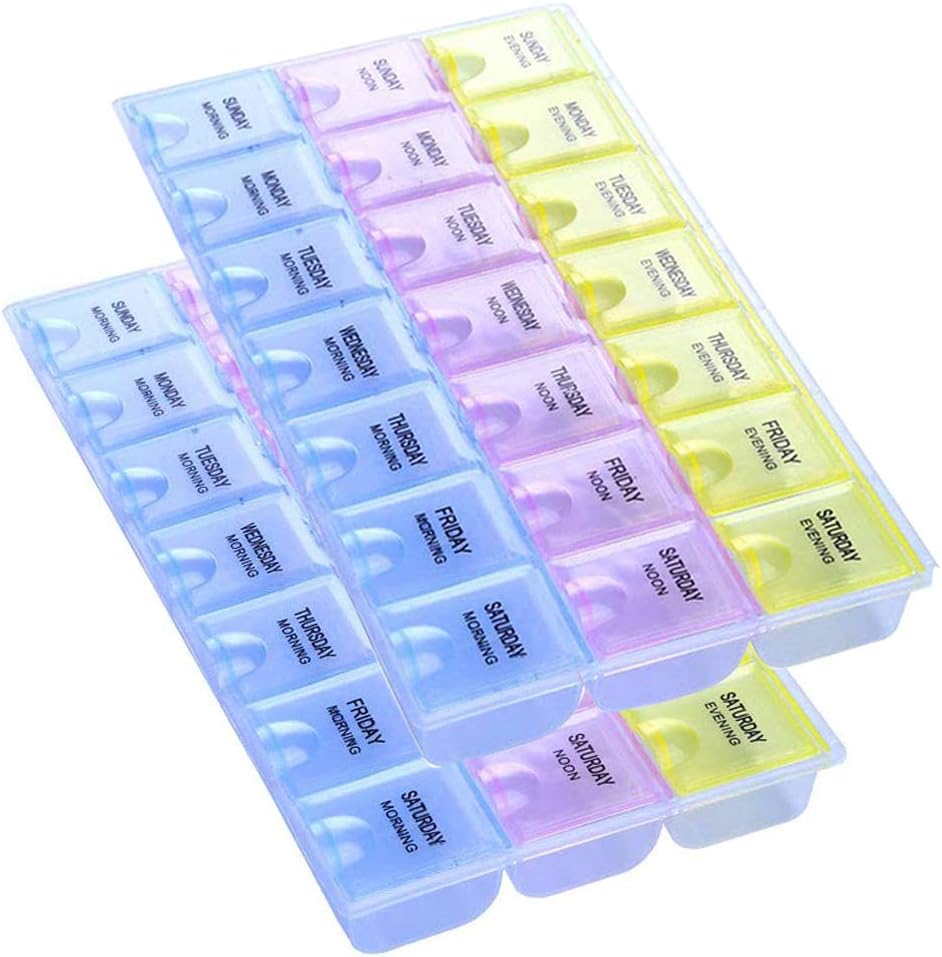 Υπόθεση χαπιών INVODA 7 Day Weekly Pill Box with Medication Υπενθύμιση Χάπια Διοργανωτής - πρωί βράδυ καθημερινά 21 Αποσπώμενα Διαμερίσματα