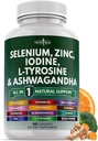 Selenium, çinko, Iodine, L Tyrosine, Ashwagandha - Kadın ve Erkekler için Bladderwrack, Turmeric, Silica Kelp, Schisandra - 60 Kont